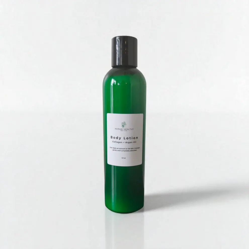 Meraki Healthy Collagen Essentials Bundle for glowing skin and healthy hair. Includes Collagen Face Soap, Collagen Body Lotion, and Keratin & Collagen Leave-In Hair Cream. Hydrates, firms, and smooths while reducing signs of aging and frizz. Vegan, cruelty-free, and handmade with natural ingredients. Perfect self-care or gift set for radiant, youthful skin and strong, silky hair.”