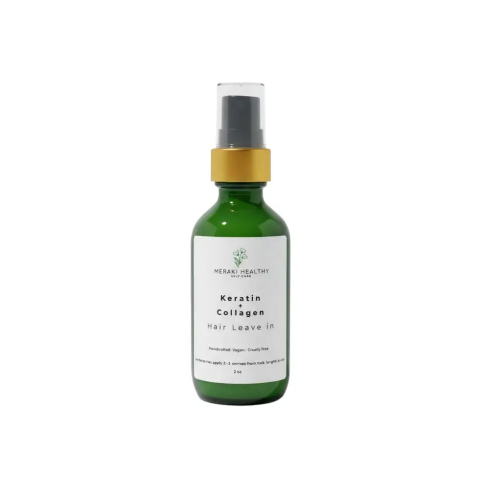 Meraki Healthy Collagen Essentials Bundle for glowing skin and healthy hair. Includes Collagen Face Soap, Collagen Body Lotion, and Keratin & Collagen Leave-In Hair Cream. Hydrates, firms, and smooths while reducing signs of aging and frizz. Vegan, cruelty-free, and handmade with natural ingredients. Perfect self-care or gift set for radiant, youthful skin and strong, silky hair.”
