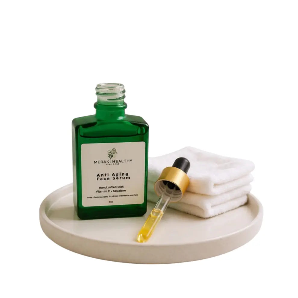 “Open view of Meraki Healthy Luxury Natural Skincare Box — handcrafted botanical products in eco-friendly packaging that nourish and revitalize the skin for lasting hydration and glow.”