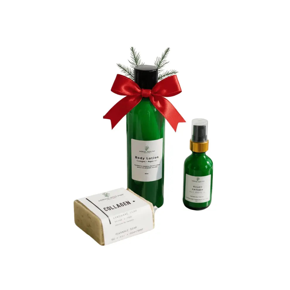 “Meraki Healthy Collagen Essentials Bundle featuring Collagen Face Soap Bar, Body Lotion with Collagen, and Keratin & Collagen Leave-In Hair Cream. A luxurious, all-natural gift set designed to nourish, firm, and rejuvenate skin and hair. Handcrafted, cruelty-free, and vegan-friendly skincare and haircare bundle for smooth, radiant, and healthy beauty. Perfect for all skin and hair types seeking hydration, anti-aging, and shine.”