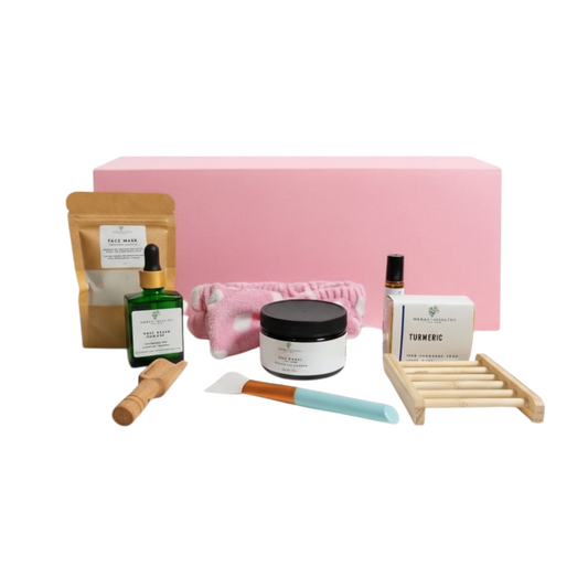 Meraki Healthy Luxury Skincare Gift Box Set — premium natural skincare essentials including collagen soap, moisturizer, and serum beautifully packaged for glowing, hydrated, youthful skin